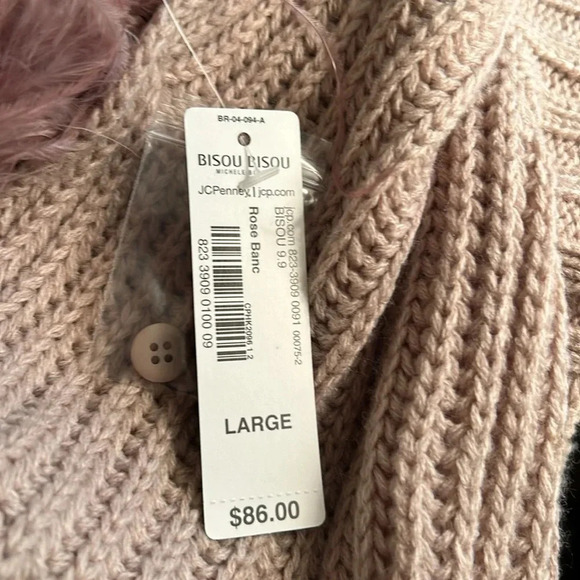Bison Bisou sweater vest pink Feathered Knitted Cardigan size large sleeveless - Picture 8 of 10